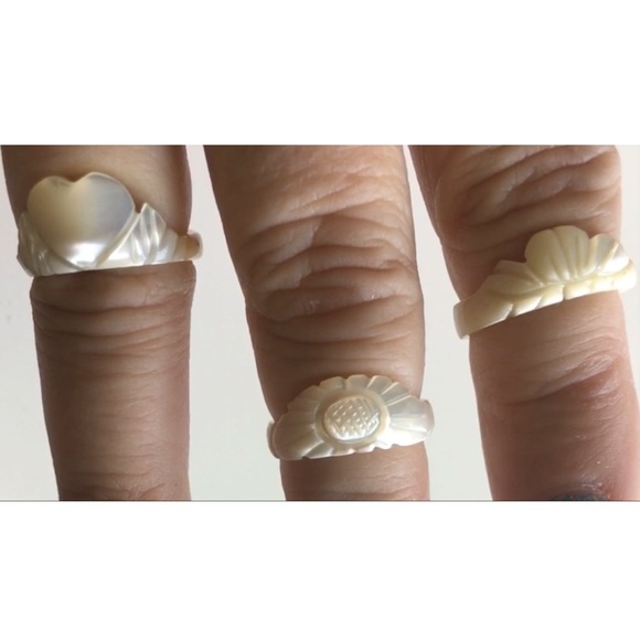 3 Rings Vintage Carved Abalone Shell Bundle Gift - Picture 2 of 8